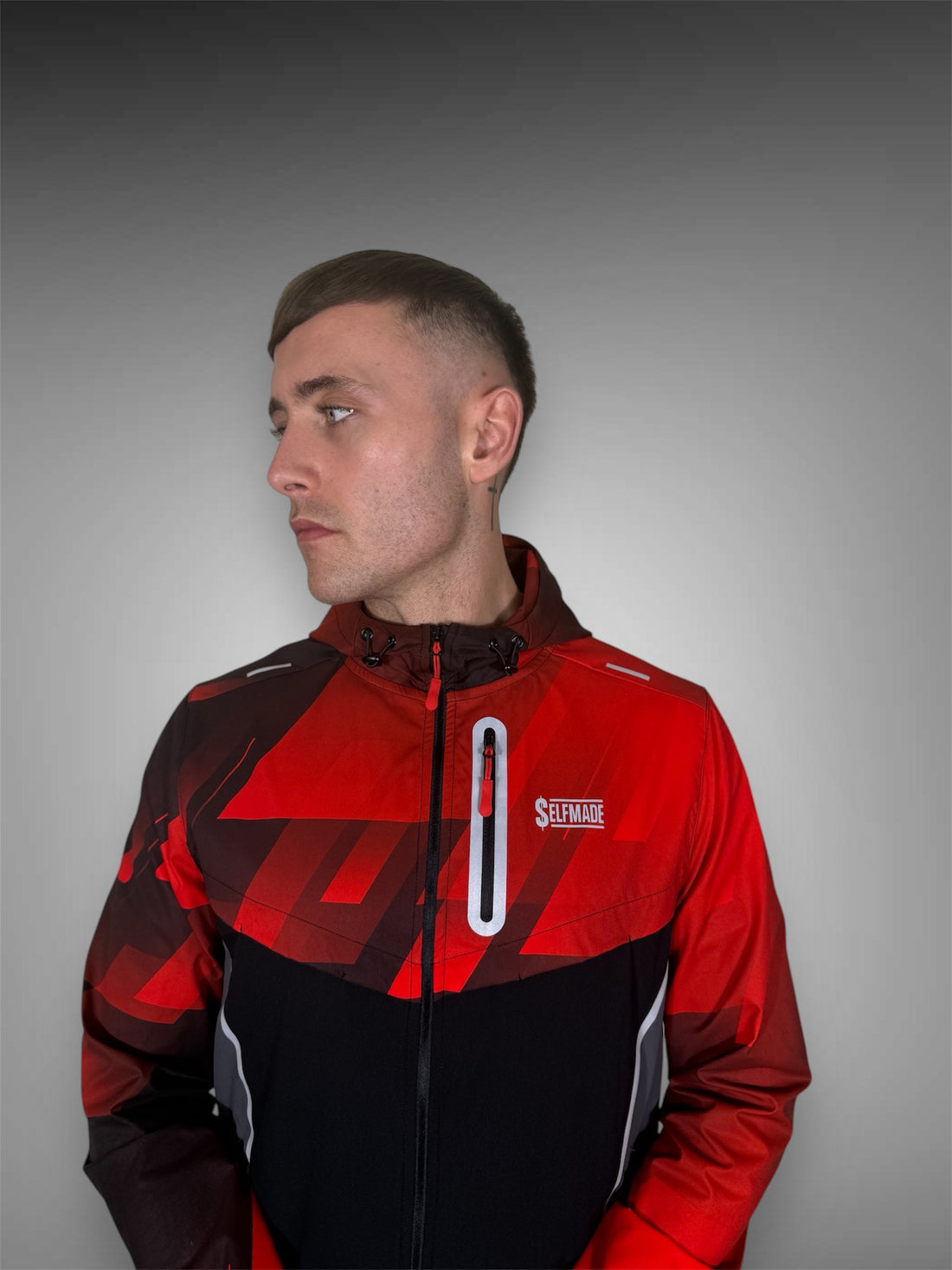RED BLOCK PANEL REFLECT WINDBREAKER JACKET