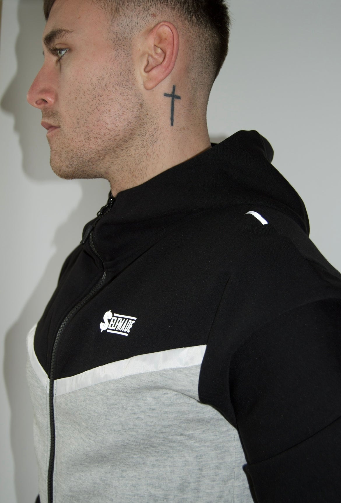 Reflective tech fleece hoodie black/grey